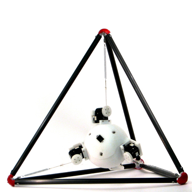 Front view of the Tetrabot robot in front of white background
