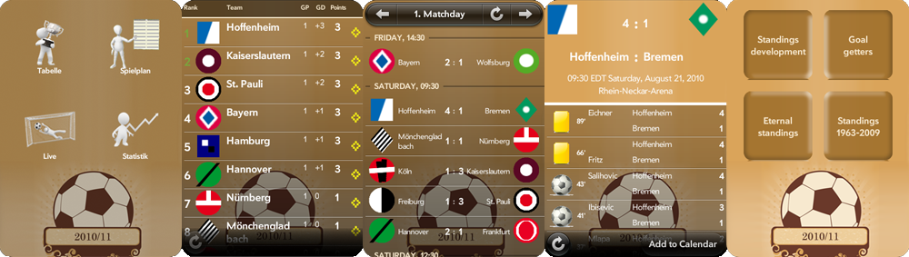 Set of screenshots of Bundesliga webos app