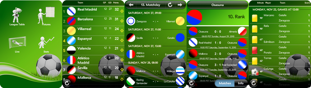 Set of screenshots of La Liga webos app